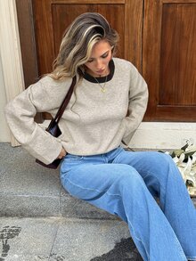 Serisse Women's Colorblock Back Cutout Tie Design Long Sleeve Sweater Fall Dark Academia Coquette Oversized Knit - Apricot - View 6