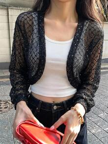 DAZY Women's Casual Textured Korean Style Lightweight Long Sleeve Jacket - Black - View 5
