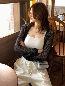 DAZY Women's Casual Textured Korean Style Lightweight Long Sleeve Jacket - Black - View 4
