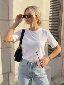 DAZY Solid Round Neck Tee - White - View 2