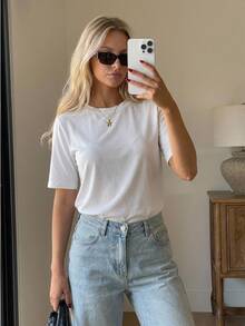 DAZY Solid Round Neck Tee - White - View 1