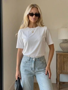 DAZY Solid Round Neck Tee - White - View 4