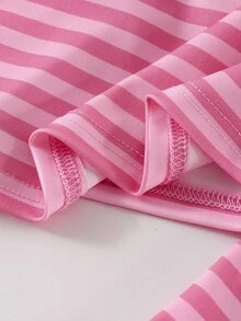 SHEIN Elladie kids 女童條紋領長袖上衣 + 鬆緊腰長褲套裝，柔軟休閒兒童兩件套服飾 - 粉色 - 查看 8