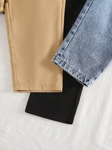 SHEIN Vintaside Kids 3件組男嬰牛仔長褲 學院風 黑色卡其色藍色 鬆緊腰抽繩 真牛仔布 直筒版型 常規款 戶外 秋季 假期 婚禮賓客穿著 - 彩色 - 查看 6