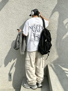 Resyla Men 男士美式復古羔羊與聖經文字印花寬鬆短袖T恤 - 白色 - 查看 3