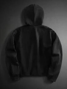 GETOML 男士美式休閒度假風黑色毛絨領衛衣，小眾設計寬鬆連帽夾克，秋冬 Y2K 抓絨拉鍊開襟連帽衛衣，休閒街頭風拉鍊連帽外套 - 黑色 - 查看 4