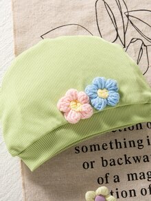 SHEIN Playful Pals 2 件女婴夏季时尚套装：可爱 3D 花卉刺绣荷叶边袖连体衣和帽子 - 綠色 - 查看 9
