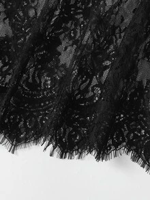 SHEIN 少女法式復古優雅休閒時尚通勤白色波點對比蕾絲圖案垂領收腰洋裝 - 白色 - 查看 3