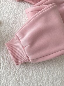SHEIN 女嬰甜美圓領花卉抓絨長袖運動衫 + 束口運動長褲 2件套，寬鬆休閒可愛圖案家庭里程碑粉色秋季 - 粉色 - 查看 9