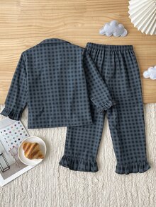 SHEIN 女童可愛休閒針織粉色蝴蝶結圖案長袖居家服套裝 - 粉色 - 查看 2