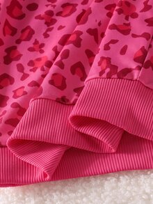 SHEIN Elladie kids Tween Girls Striped Bow Decor 2-Piece Outfit, Waffle Knit Long Sleeve Top & Ribbed Flare Pants Set - Hot Pink - View 9
