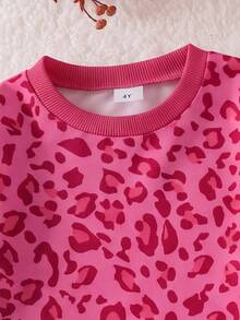 SHEIN Elladie kids Tween Girls Striped Bow Decor 2-Piece Outfit, Waffle Knit Long Sleeve Top & Ribbed Flare Pants Set - Hot Pink - View 6