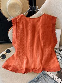 GlowEve Kemeja Kasual Wanita Warna Polos Kerah Bulat Kancing Tunggal - Jeruk - View 2