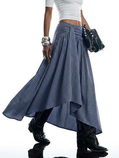 LYSMO Women's Plaid Asymmetrical Skirt, Check Skirt, Business Professional Women, Festival Outfits, Saudi National Day, Going Out, Asymmetrical Design