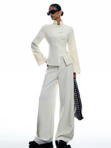 LYSMO Women's Solid Color Long Sleeve Frog Button Design Chinese Style Blouse Dinner Formal Off-White Autumn Outfits For Women Elegant Work Wear Women - Apricot - View 5