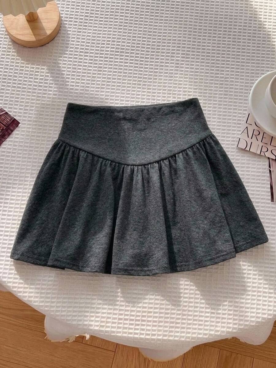 SHEIN Rok Mini Lipit Kasual Olahraga Anak Perempuan Remaja Musim Semi/Panas/Musim Panas/Musim Dingin/Musim Dingin/Sekolah Warna Abu-abu Gelap - Grey - View 1