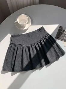 SHEIN 青少年女孩春夏秋冬運動休閒百褶迷你裙校園深灰色 - 灰色 - 查看 1