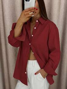 DAZY Women's Casual Solid Color Drop Shoulder Long Sleeve Business Blouse,Long Sleeve Tops,Fall Clothes - Burgundy - View 5