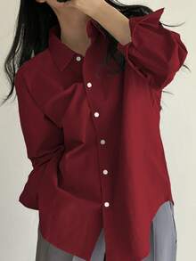 DAZY Women's Casual Solid Color Drop Shoulder Long Sleeve Business Blouse,Long Sleeve Tops,Fall Clothes - Burgundy - View 6