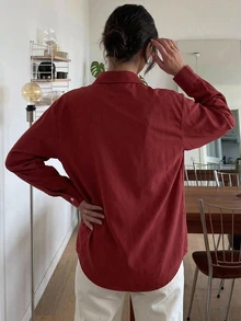 DAZY Women's Casual Solid Color Drop Shoulder Long Sleeve Business Blouse,Long Sleeve Tops,Fall Clothes - Burgundy - View 2