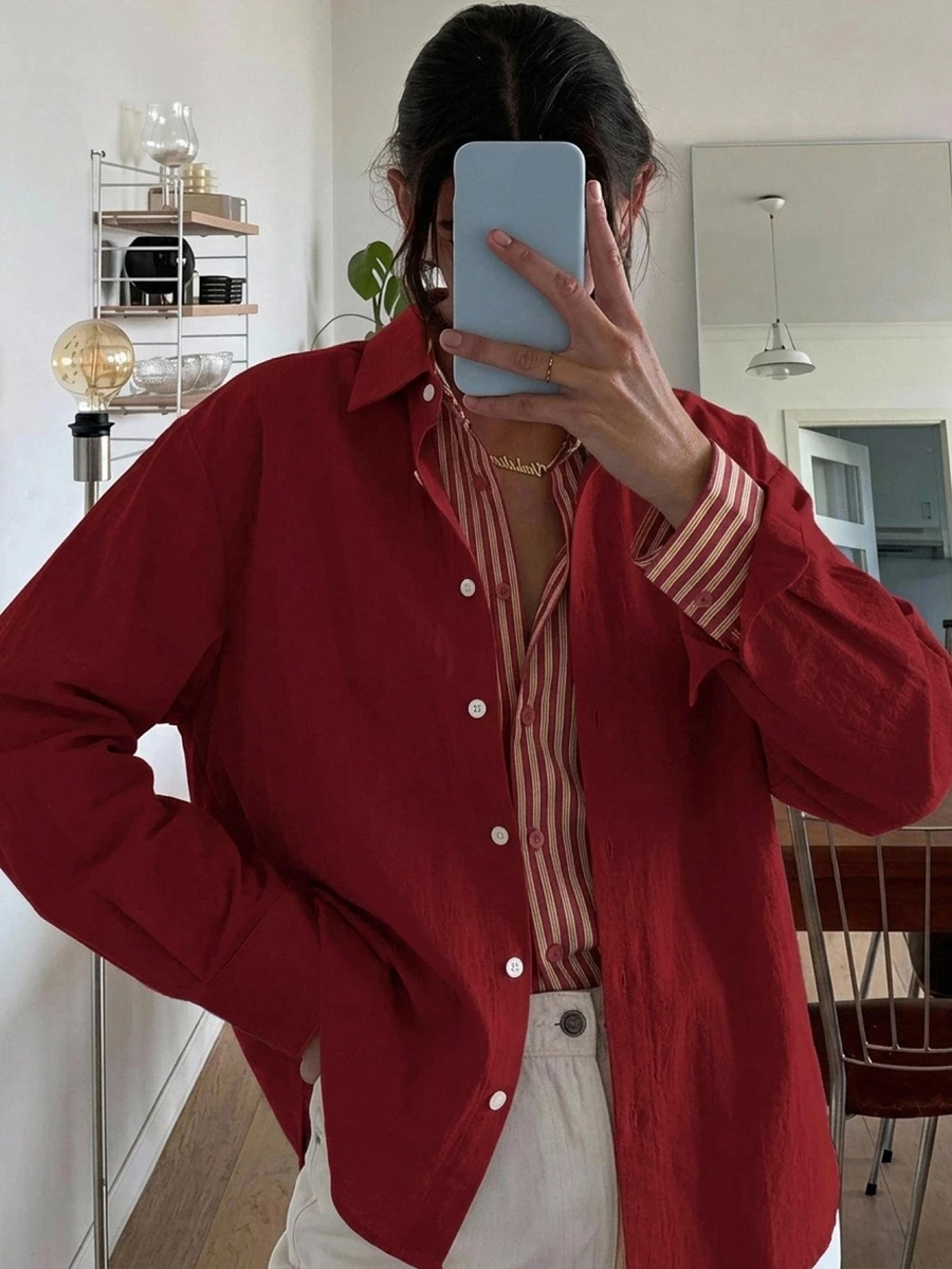 DAZY Women's Casual Solid Color Drop Shoulder Long Sleeve Business Blouse,Long Sleeve Tops,Fall Clothes - Burgundy - View 1