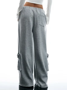 LYSMO Relaxed Fit Cargo Pants With Hand-Stitched Button Decor, Street Dance Style - Grey - View 2
