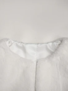 SHEIN Teen Girl Minimalist Faux Fur Jacket, Suitable For Party And Outdoor Wear, Autumn/Winter - White - View 6