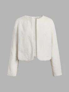SHEIN Teen Girl Minimalist Faux Fur Jacket, Suitable For Party And Outdoor Wear, Autumn/Winter - White - View 4