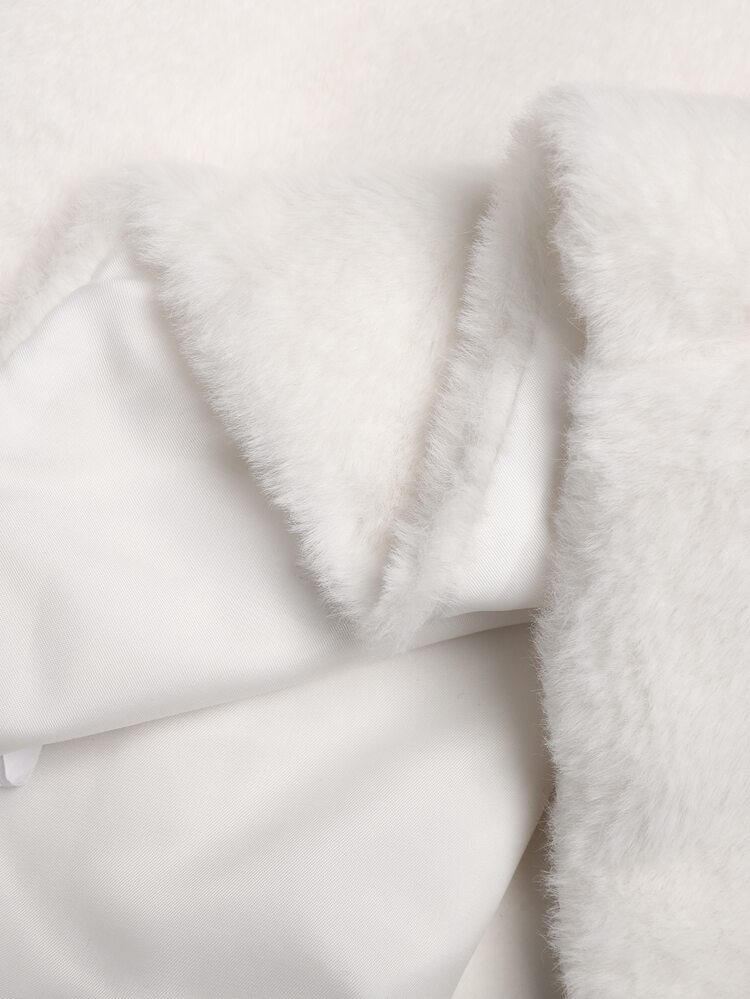 SHEIN Teen Girl Minimalist Faux Fur Jacket, Suitable For Party And Outdoor Wear, Autumn/Winter - White - View 9
