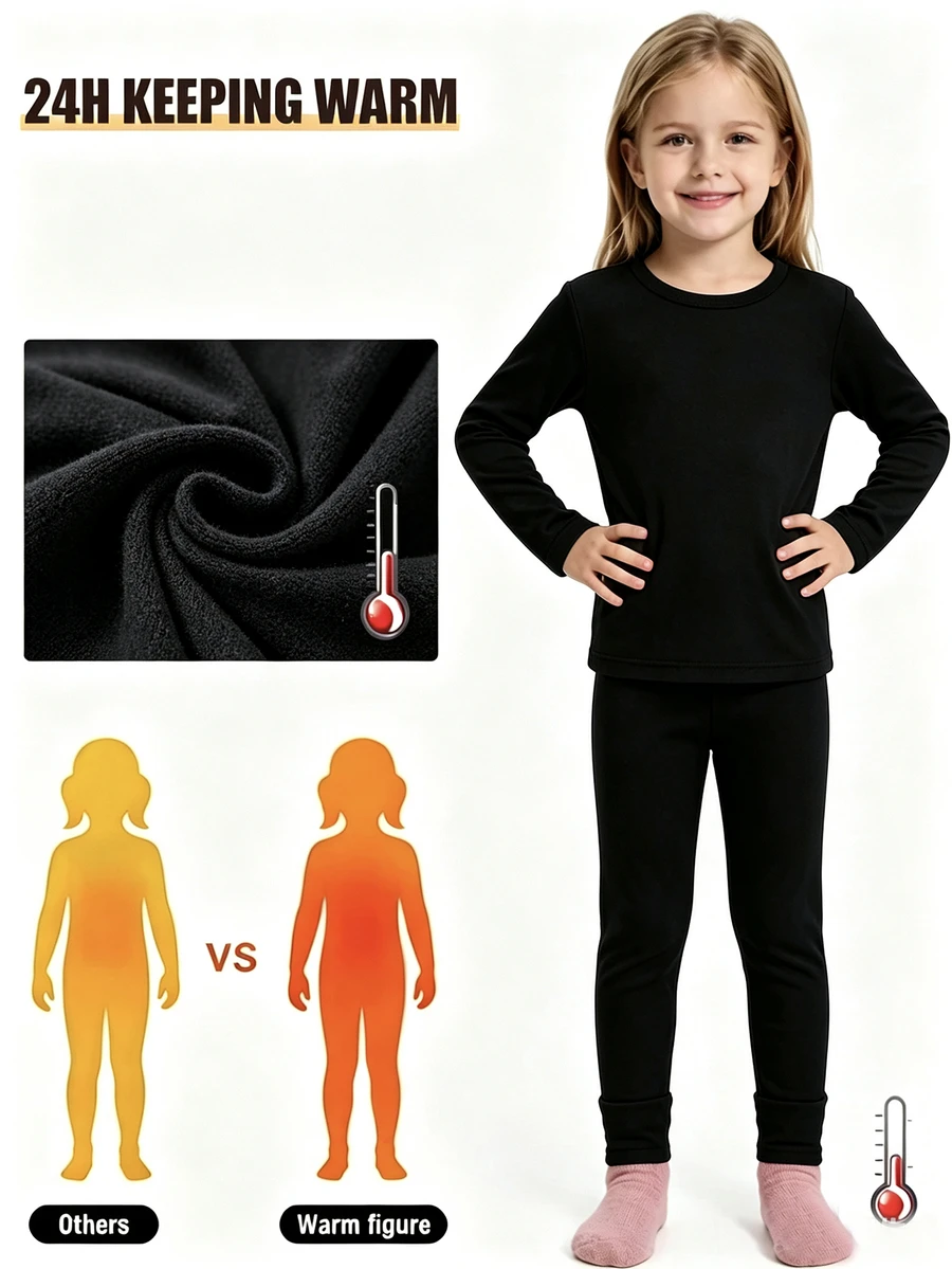 2pcs/Set Young Girl Black Turtleneck Long Sleeve Top And Leggings Thermal Underwear Set Autumn Fall