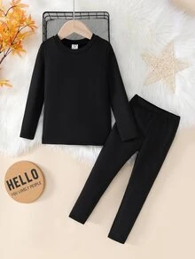 2pcs/Set Young Girl Black Turtleneck Long Sleeve Top And Leggings Thermal Underwear Set Autumn Fall - Black - View 8