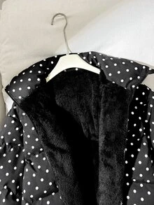 SHEIN معطف شتوي مبطن منتفخ بياقة واقفة قصير واسع بنقاط سوداء للفتيات المراهقات - الأسود - مشاهدة 6