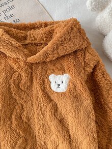 SHEIN 嬰兒男童套裝 3D麥穗毛絨熊刺繡可愛套裝，適合日常穿著與外出，秋冬款 - 棕色 - 查看 4