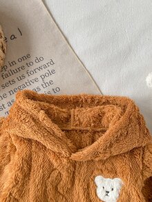SHEIN 嬰兒男童套裝 3D麥穗毛絨熊刺繡可愛套裝，適合日常穿著與外出，秋冬款 - 棕色 - 查看 6