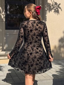 GalTyme Plus Size Sexy Fashion Lace-Up Dress For Date And Vacation - Black - View 2