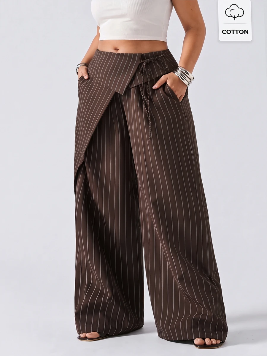 LYSMO Plus Size Women Striped Casual Daily Wear Suit Pants - Multicolor - View 1