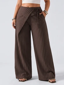 LYSMO Plus Size Women Striped Casual Daily Wear Suit Pants - Multicolor - View 7