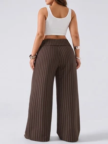 LYSMO Plus Size Women Striped Casual Daily Wear Suit Pants - Multicolor - View 2