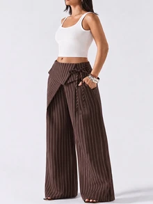 LYSMO Plus Size Women Striped Casual Daily Wear Suit Pants - Multicolor - View 3