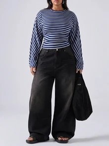 LYSMO Plus Size Women's Autumn/Winter Striped Colorblock Waist-Cinching Long Sleeve T-Shirt Fall - Multicolor - View 4
