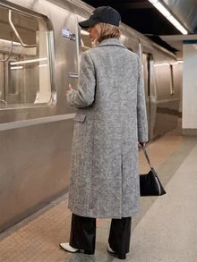 Struktiv Women's Loose Mixed Color Blended Wool Long Coat, Lapel Collar With Pockets Tweed Jacket, Autumn/Winter - Multicolor - View 2