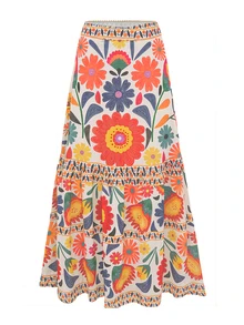 Fembélia Women's Elegant Vintage Off-Shoulder Detachable Strap + Matching Printed Mesh Pleated Skirt, Spring/Summer - Multicolor - View 5
