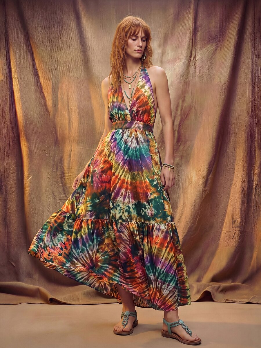 Fembélia Bohemian Print Spaghetti Strap Dress, Unique Style For Women - Multicolor - View 1