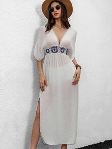 Fembélia Women's Crochet Lace Cover Up And Patchwork Skirt Set Summer - White - View 6