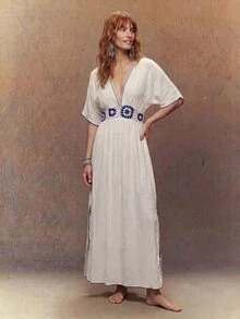 Fembélia Women's Crochet Lace Cover Up And Patchwork Skirt Set Summer - White - View 2