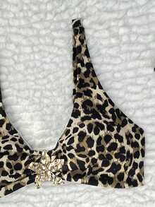 Fembélia Springbreak New Fashion Leopard Print Thick Strap Metal Decor Twist Back Tankini Swimwear Set For Women - Multicolor - View 6