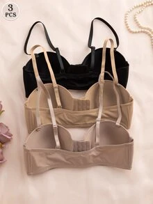 DesireSculpt 3pcs/Set Multi-Color Balcony Bra Front Closure Push Up Bra, Convertible Spaghetti Strap & Spaghetti Strap - Multicolor - View 6