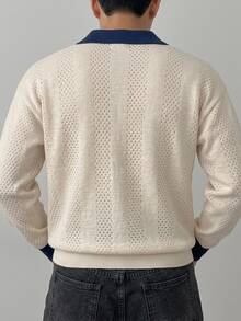 Claim Dot Men's Lightweight Seagull Collar Colorblock Long Sleeve Knit Sweater, Suitable For Autumn Outings, Essential For Fashionable Styling - Apricot - View 6