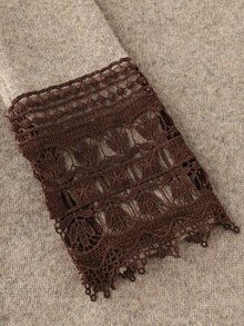 LUMIGAL Women's High Neck Contrast Lace Cuff Slim Fit Elegant Knit Dress - Camel - View 8