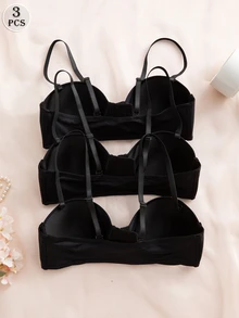 DesireSculpt Set de 3 sujetadores con cierre delantero push up de varios colores para balcón, con tirantes convertibles - Negro - Ver 4